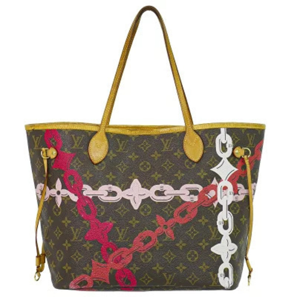 Louis Vuitton LV Neverfull Monogram Shoulder Tote Bag Canvas Leather Pink Brown